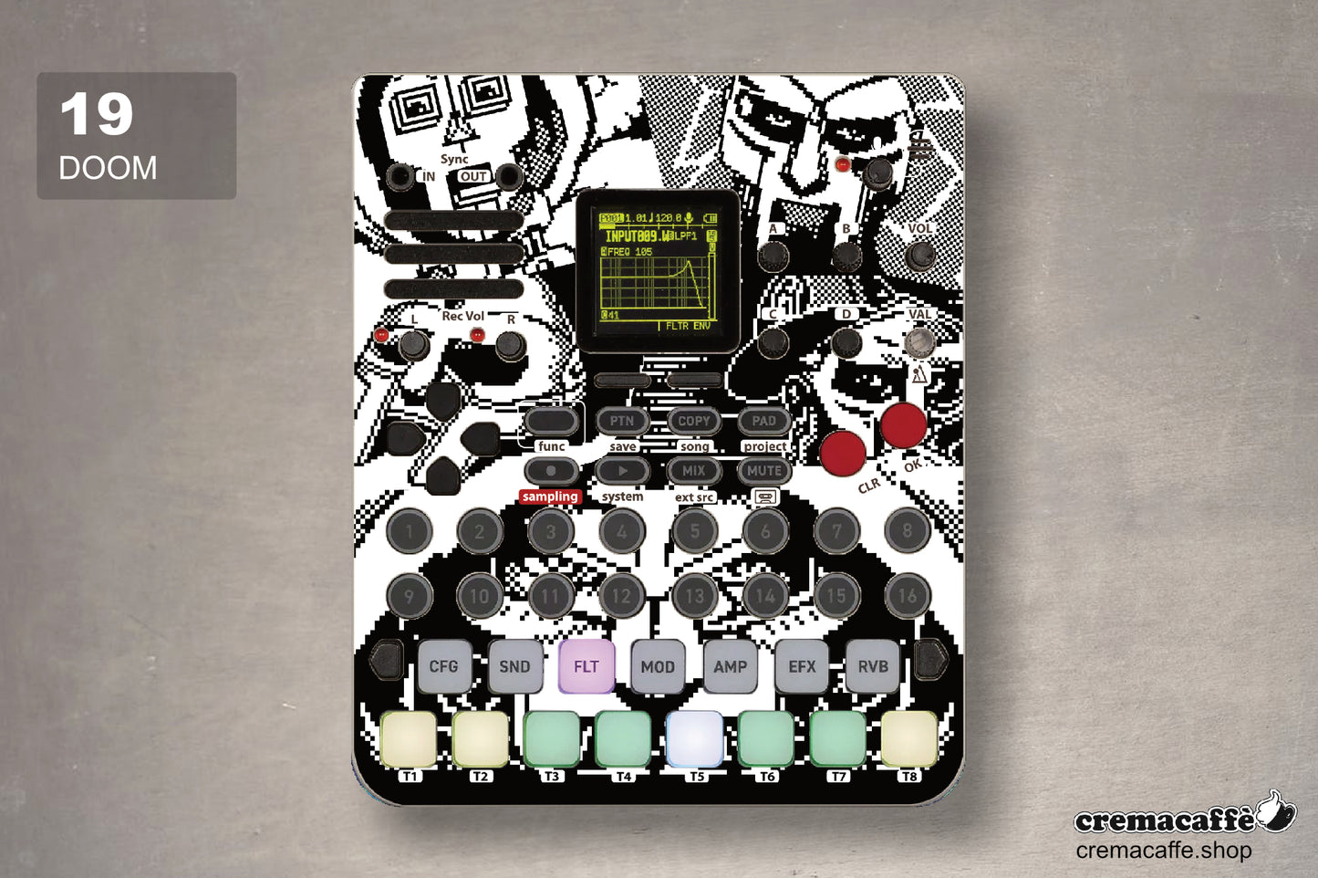 MF DOOM design - Sonicware LOFI-12 XT DIY Print and Cut Skins - Cremacaffe Design