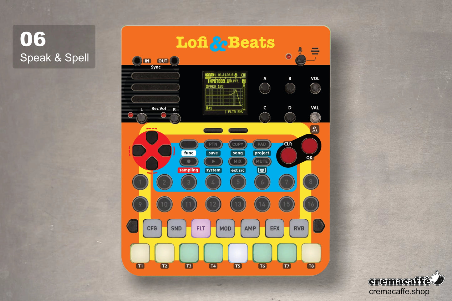 Speak and Spell design - Sonicware LOFI-12 XT - Cremacaffe Design