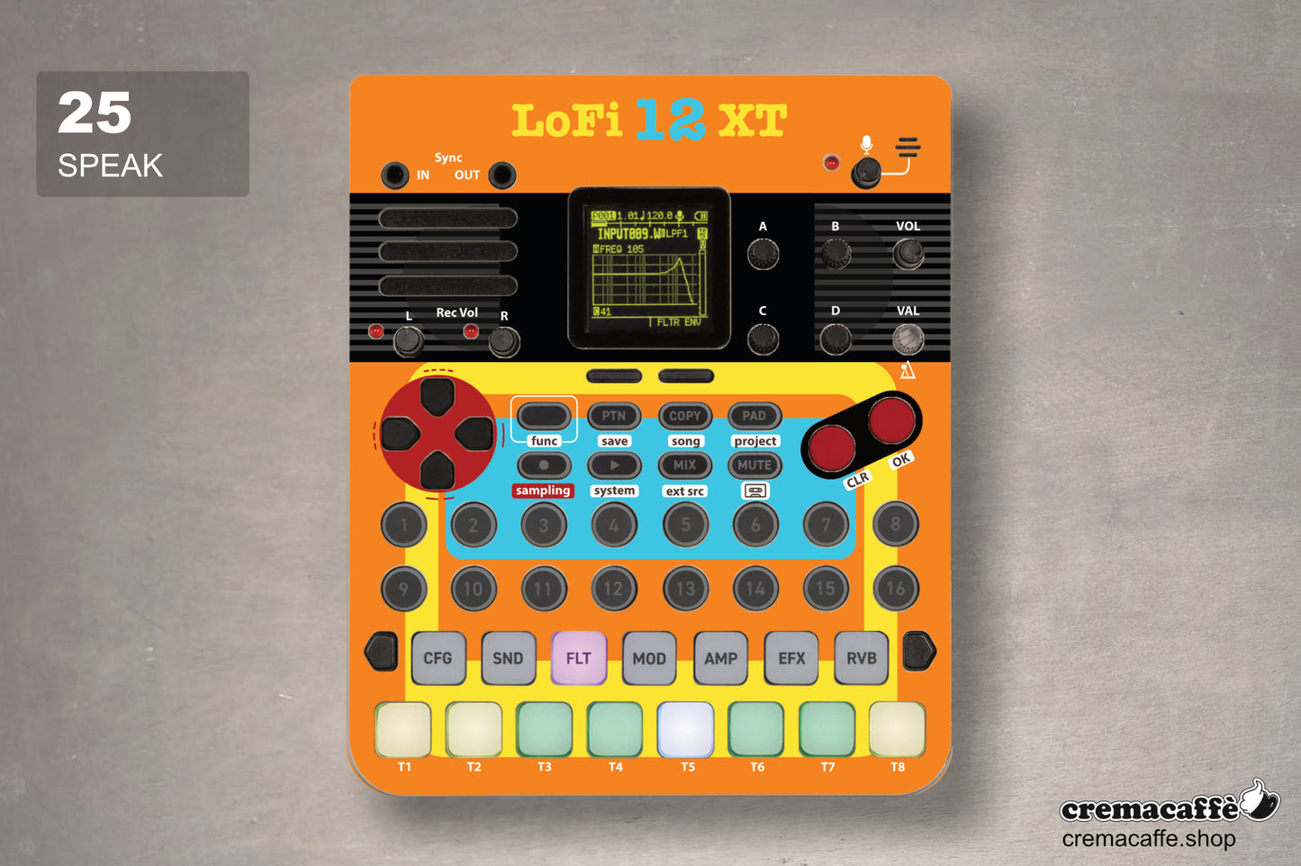Speak and Spell design - Sonicware LOFI-12 XT - Cremacaffe Design