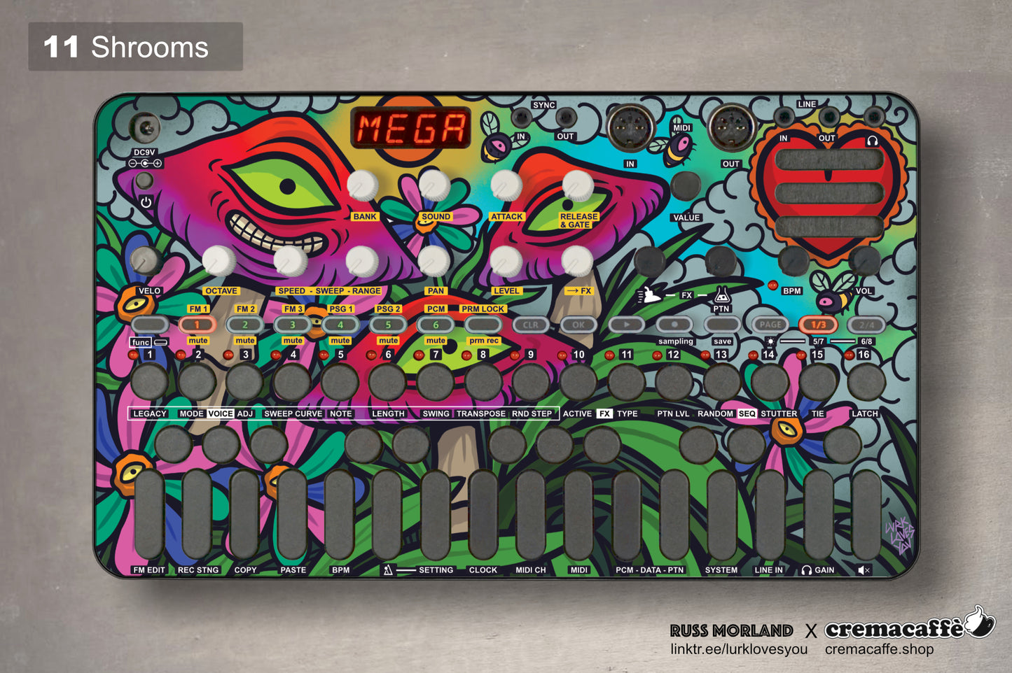 Sonicware LIVEN Skin - Shrooms by Russ Morland - Cremacaffe Design