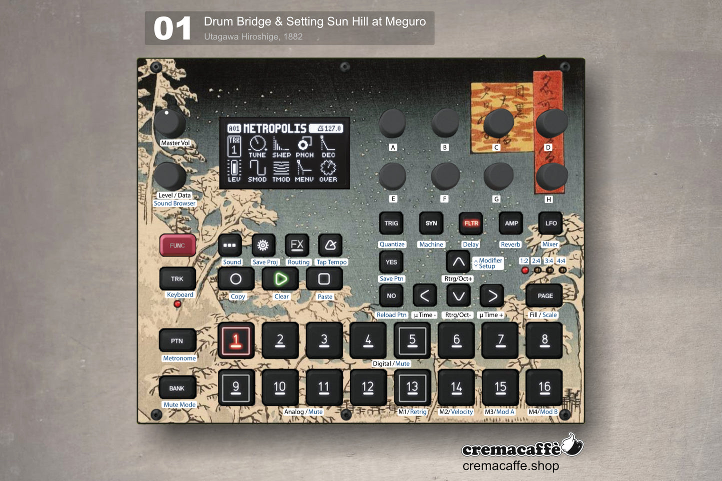 Elektron Syntakt Skin - Drum bridge and Setting Sun Hill at Meguro | Cremacaffè Design