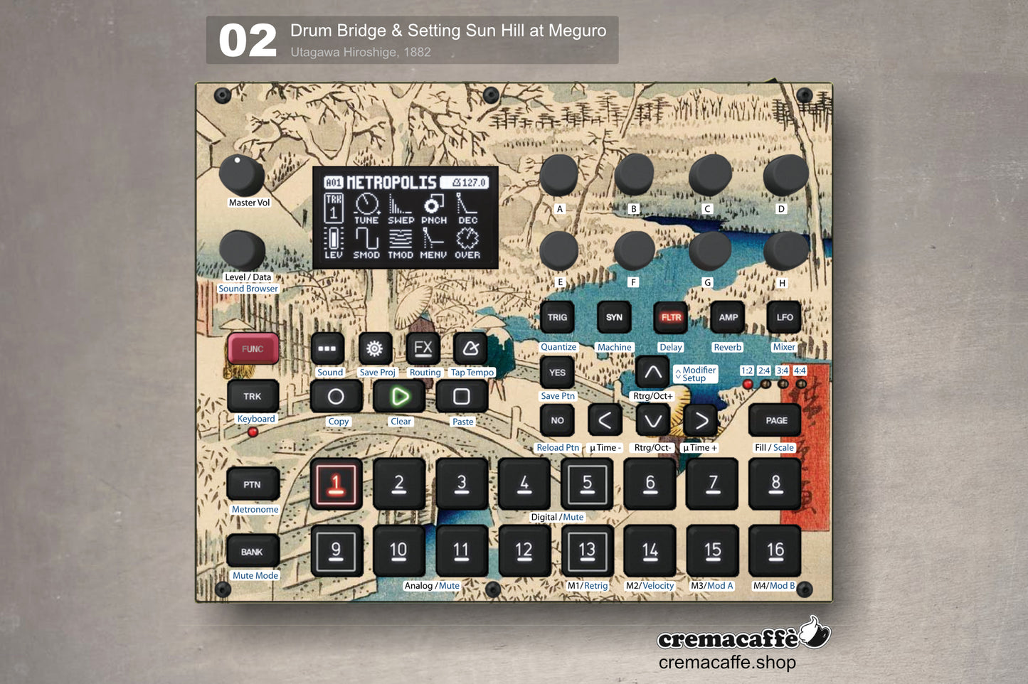 Elektron Syntakt Skin - Drum bridge and Setting Sun Hill at Meguro | Cremacaffè Design
