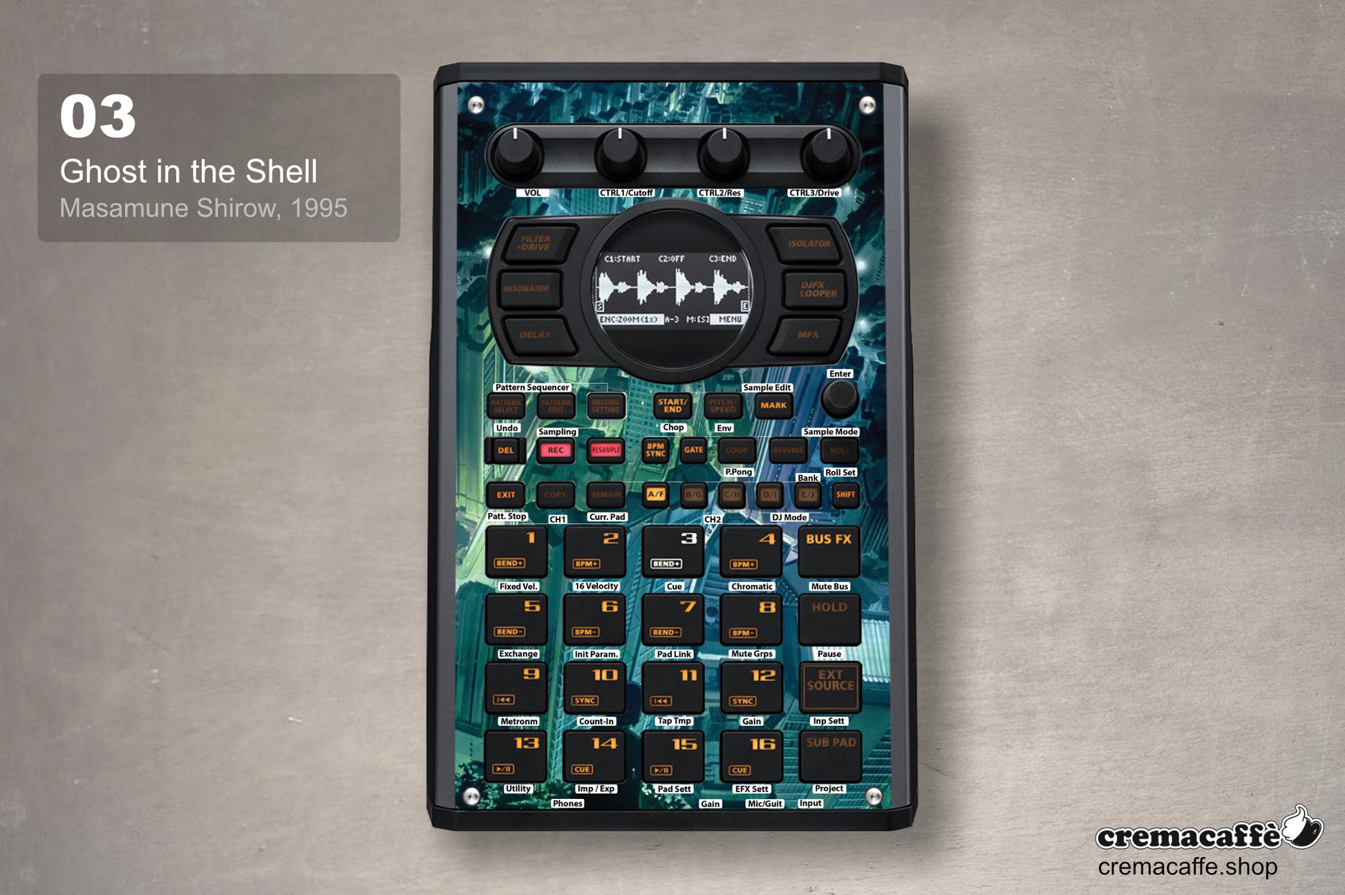 SP-404 MK2 non-adhesive skin "Ghost in the Shell" - Cremacaffe Design